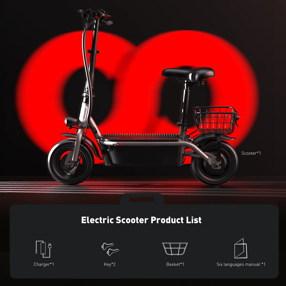 iScooter F2 Electric Scooter with Seat 10" Pneumatic Tire
