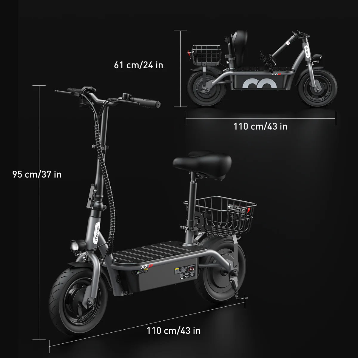 iScooter F2 Electric Scooter with Seat 10" Pneumatic Tire