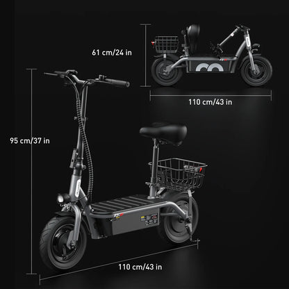 iScooter F2 Electric Scooter with Seat 10" Pneumatic Tire